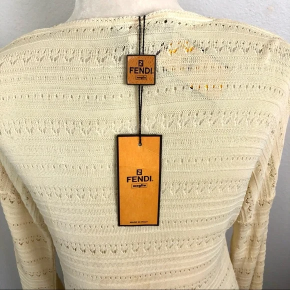 FENDI Bell Sleeve Tea Dye Knit Lace Cardigan 42 M